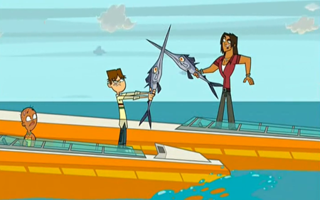 cartoon characters fighting with swordfish using swordfish as foils